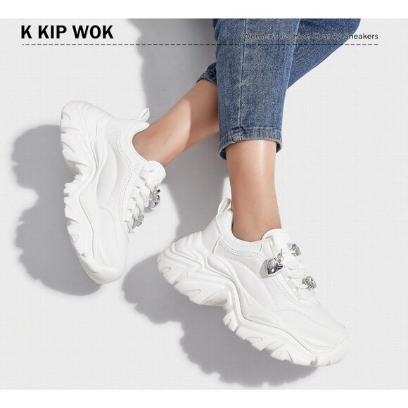 Women Leather White Buckle Comfortable Wedge Walking Sport Sneakers Shoes - Picture 7 of 9